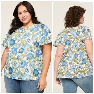 Lane Bryant women's smocked sleeve floral print short-sleeve top polyester 26L